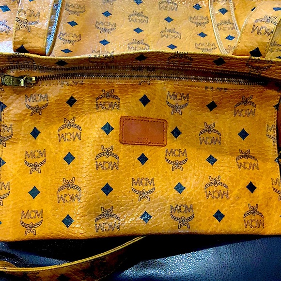 MCM Cognac Vicetos Top Zipper Shoulder Briefcase Work Bag Authentic EUC - Picture 8 of 17